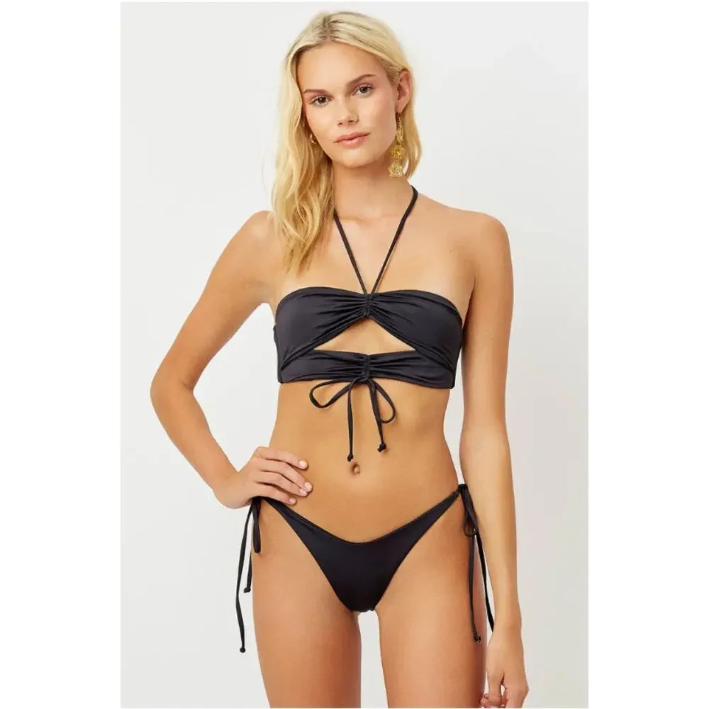 Frankies Bikinis Black Duke Halter Bandeau Bikini Top